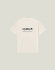 Cuera Active Light Weight T-Shirt in Off White w. Navy/Green, flat lay back view