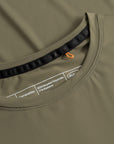 Cuera Active WPC Light Weight T-Shirt in Army, neck label and care tag detail