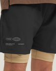 Model wearing Cuera Oncourt Shorts & Light Weight T-Shirt Black Bundle, close-up detail on model