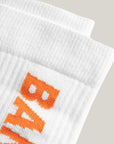 Cuera 2-pack Bandeja Padel Socks in White/Orange, logo print detail