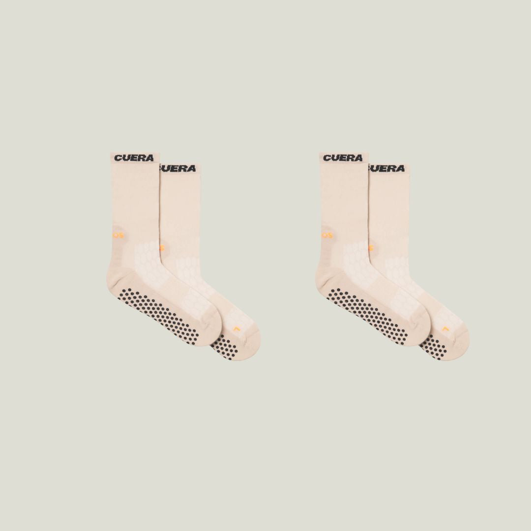 Cuera 2-Pack Grip Socks in Sand, flat lay front view