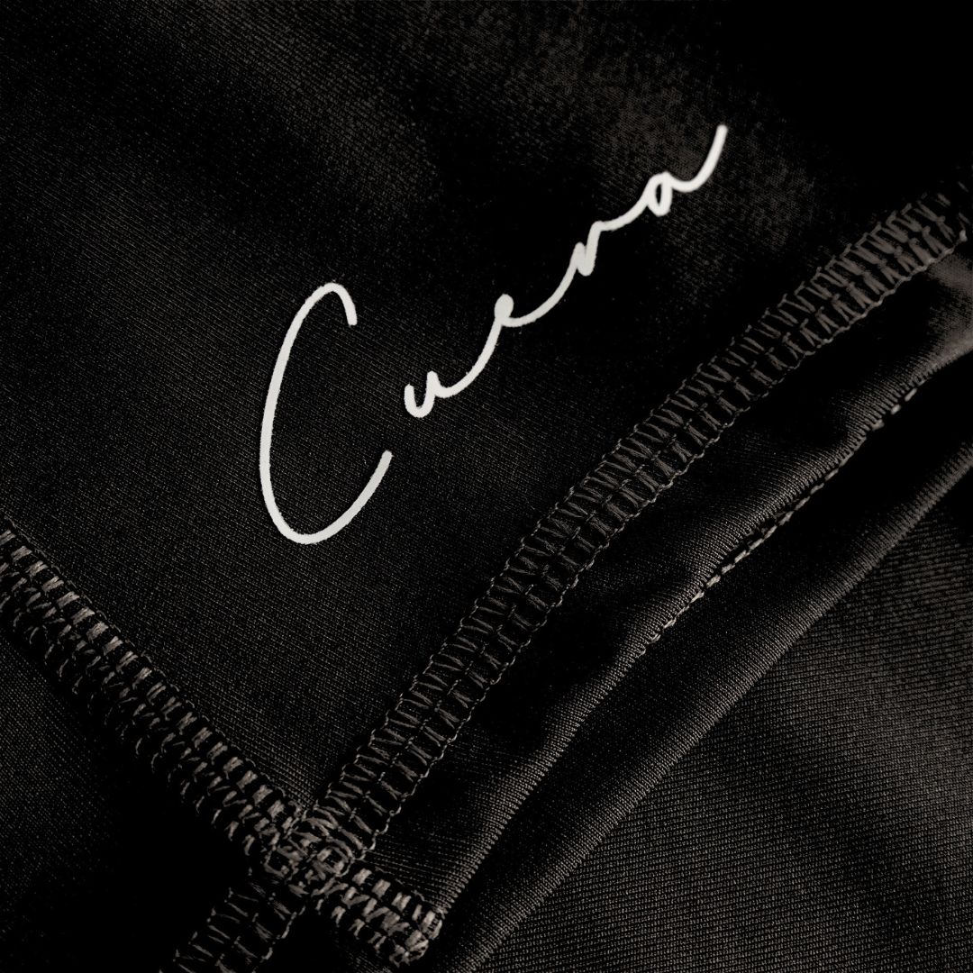Cuera Active Biker Tights Hidden Seem in Black, logo print detail