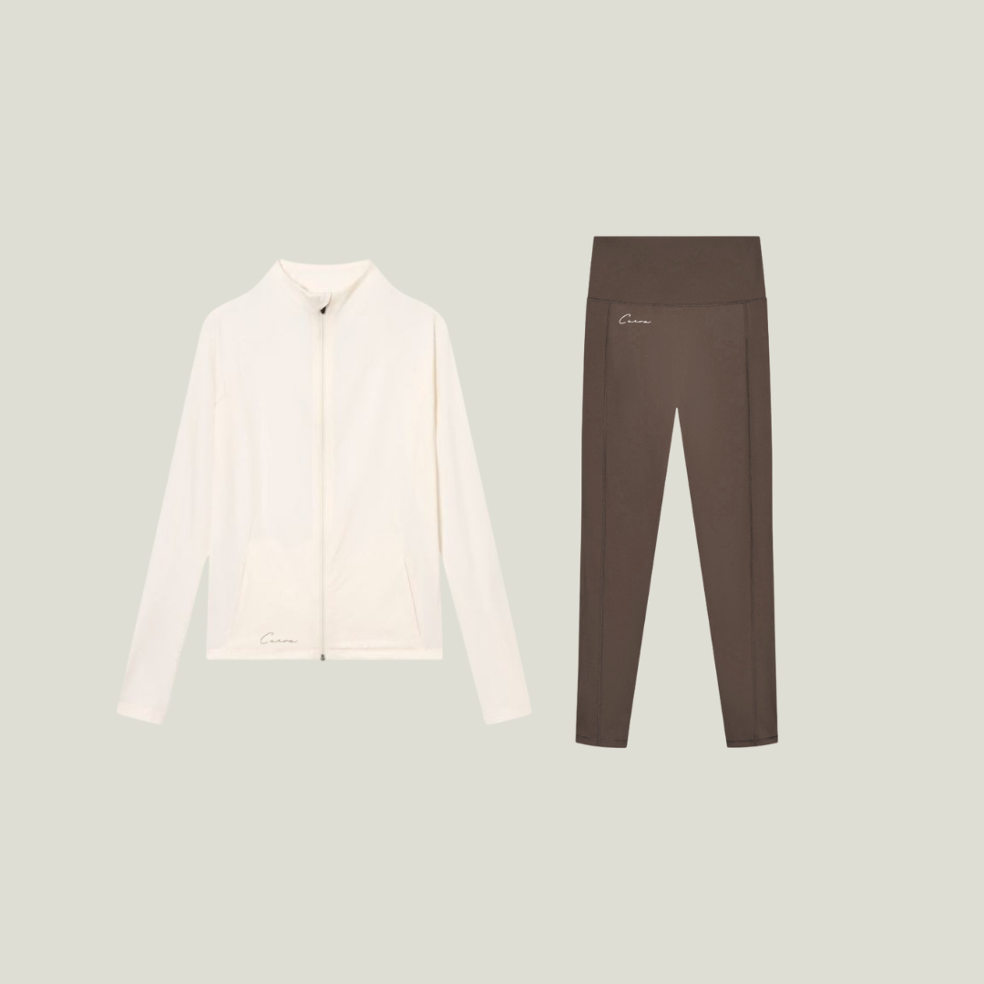 Cuera Active Cuera Zip Cardigan & Active Logo Tights Long Combo, flat lay front view