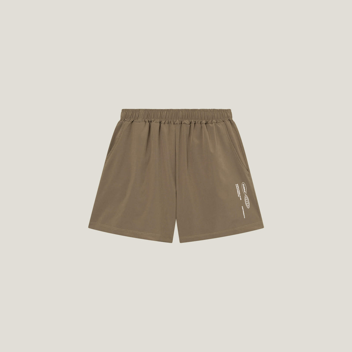 Cuera Womens Active Globe Shorts in Walnut, flat lay front view