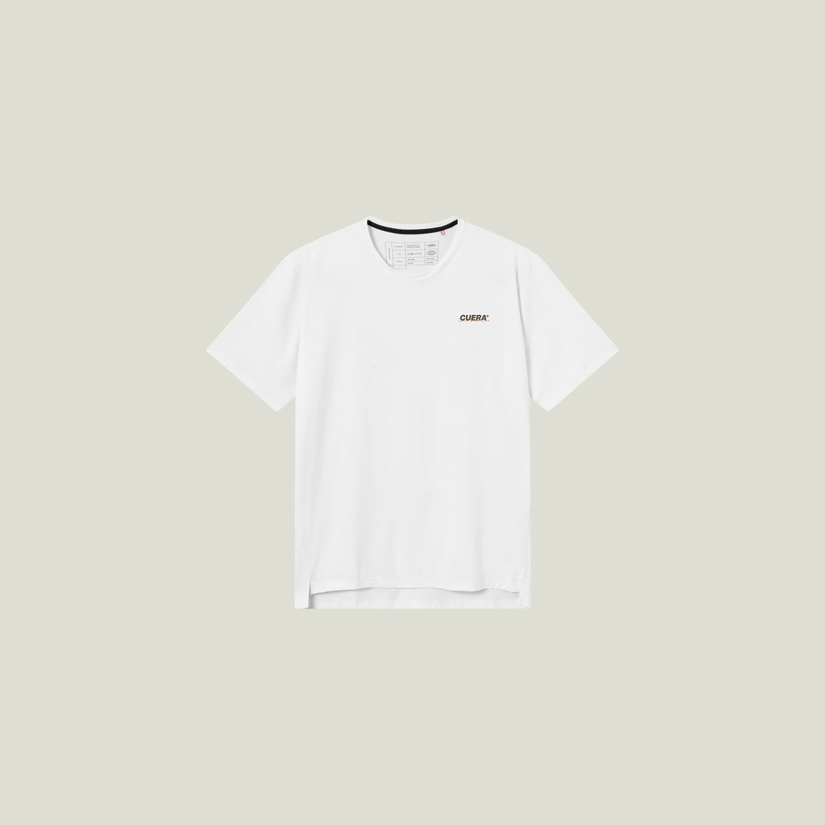 Cuera Active Light Weight T-Shirt in White w. walnut, flat lay front view
