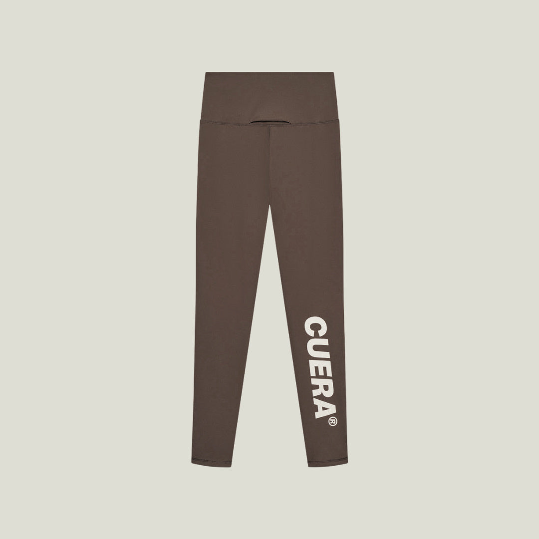 Cuera Active Logo Tights Long in Dark Brown, flat lay front view