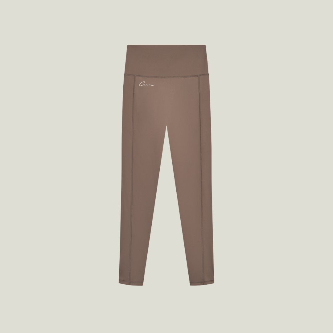 Cuera Active Logo Tights Long in Walnut, flat lay front view