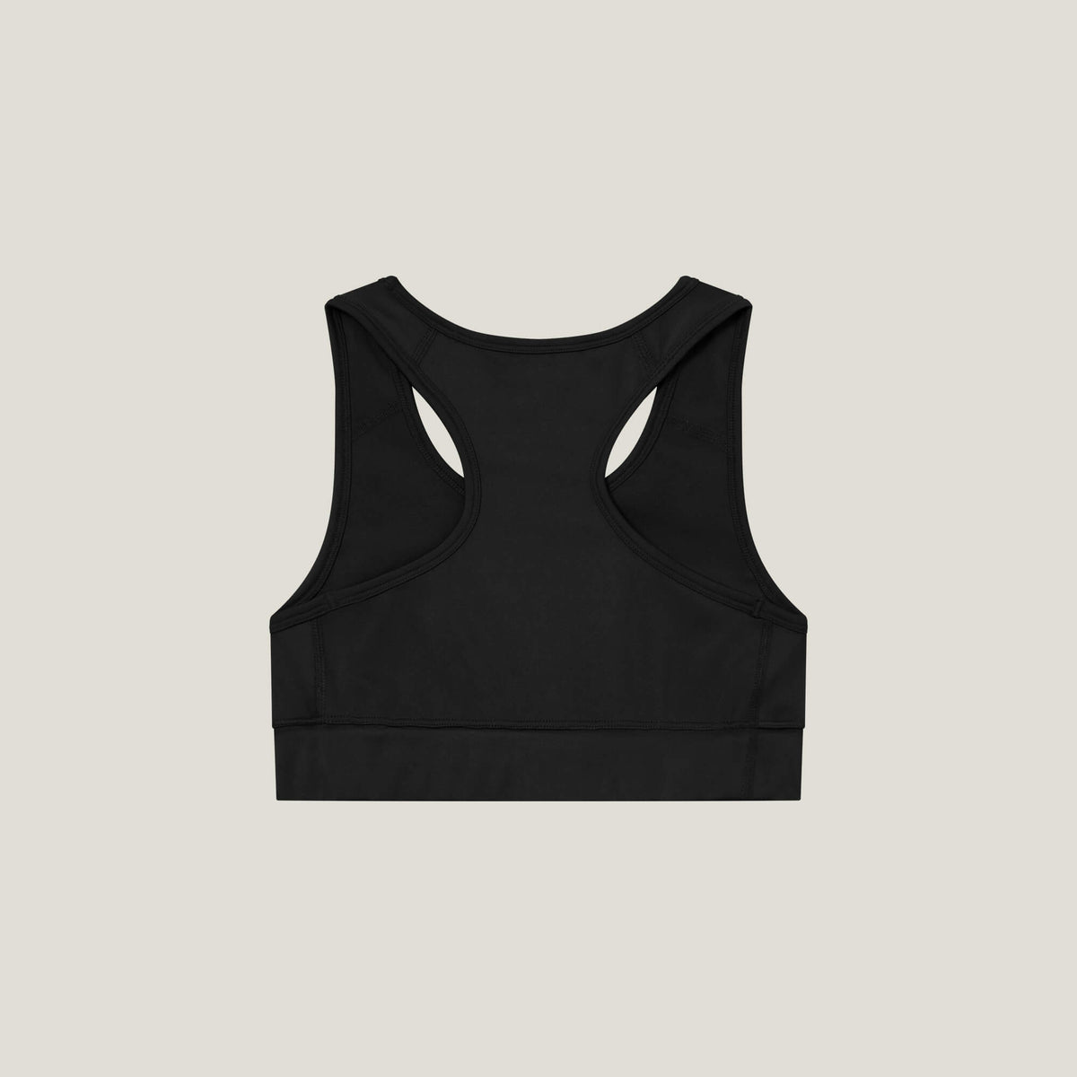Cuera Active Made Bra in Black, flat lay racerback view