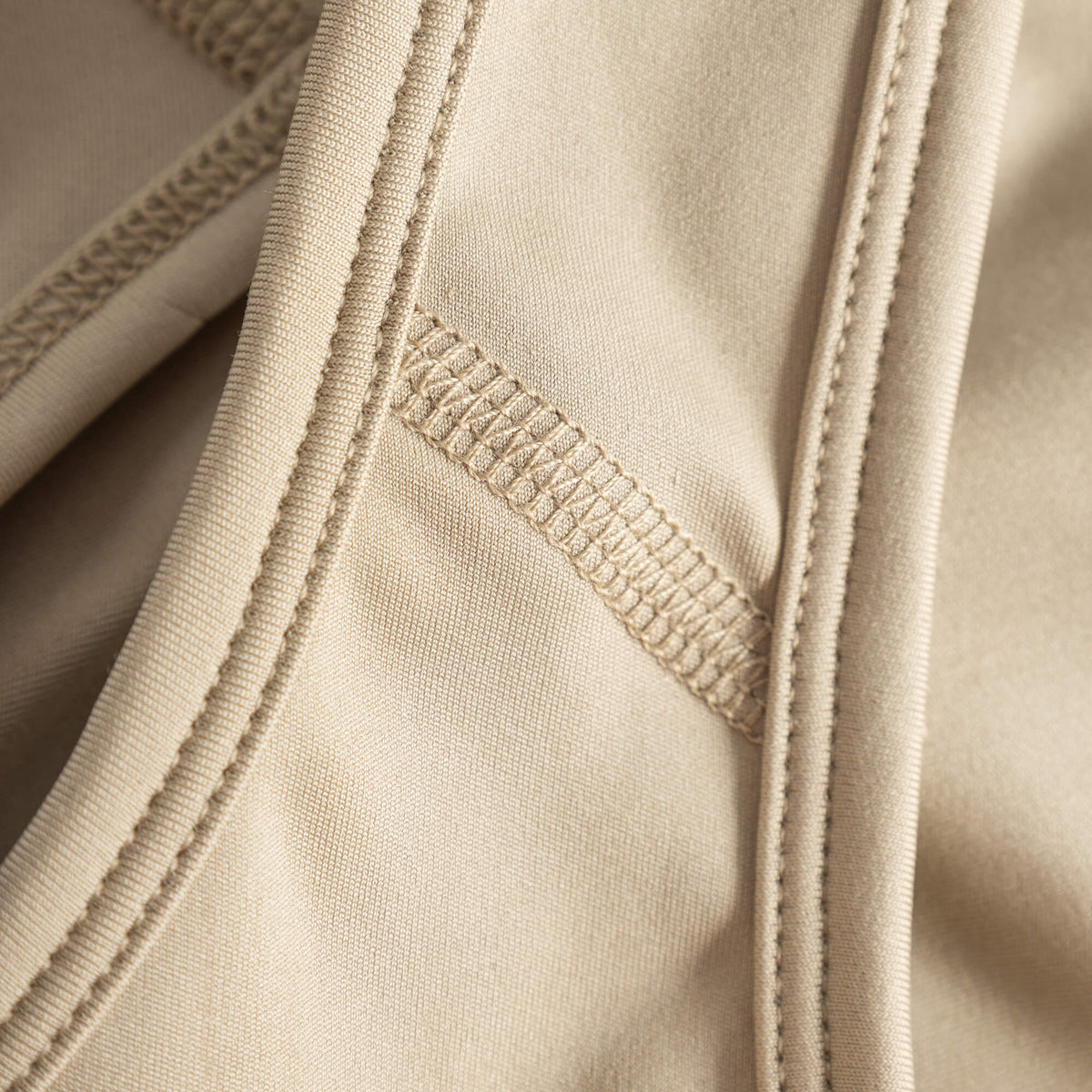 Seam and stitching detail of Cuera Active Made Bra in Grey