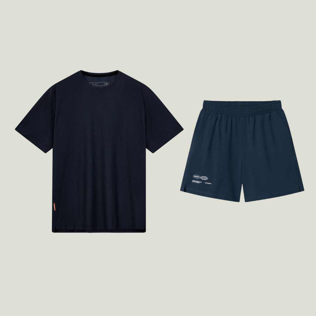 Cuera Breathe Active Unifrom in Navy, flat lay front view