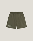 Cuera Mens Active Globe Shorts in Army, flat lay front view