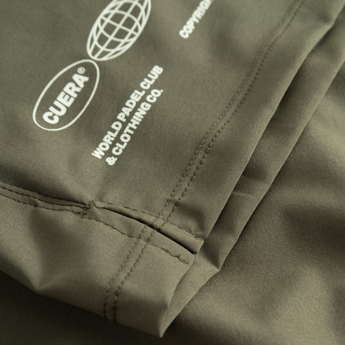 Cuera Mens Active Globe Shorts in Army, logo print detail