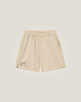 Cuera Mens Active Globe Shorts in Sand, flat lay front view