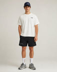 Cuera Men's Active Globe Shorts in Black, flat lay front view alternate