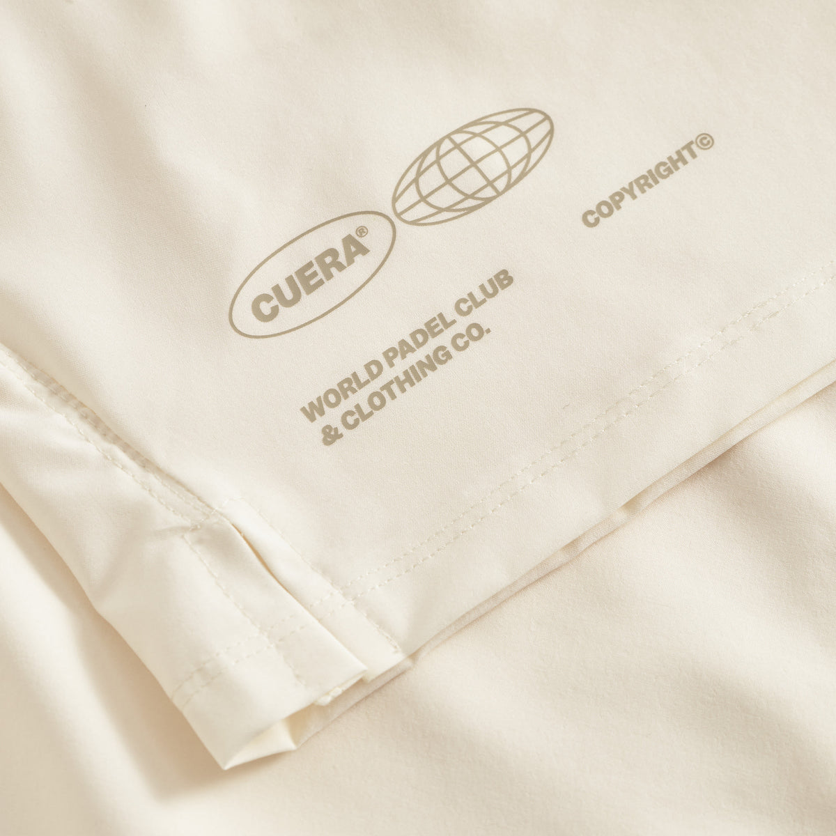Cuera Mens Active Globe Shorts in Off White, logo print detail