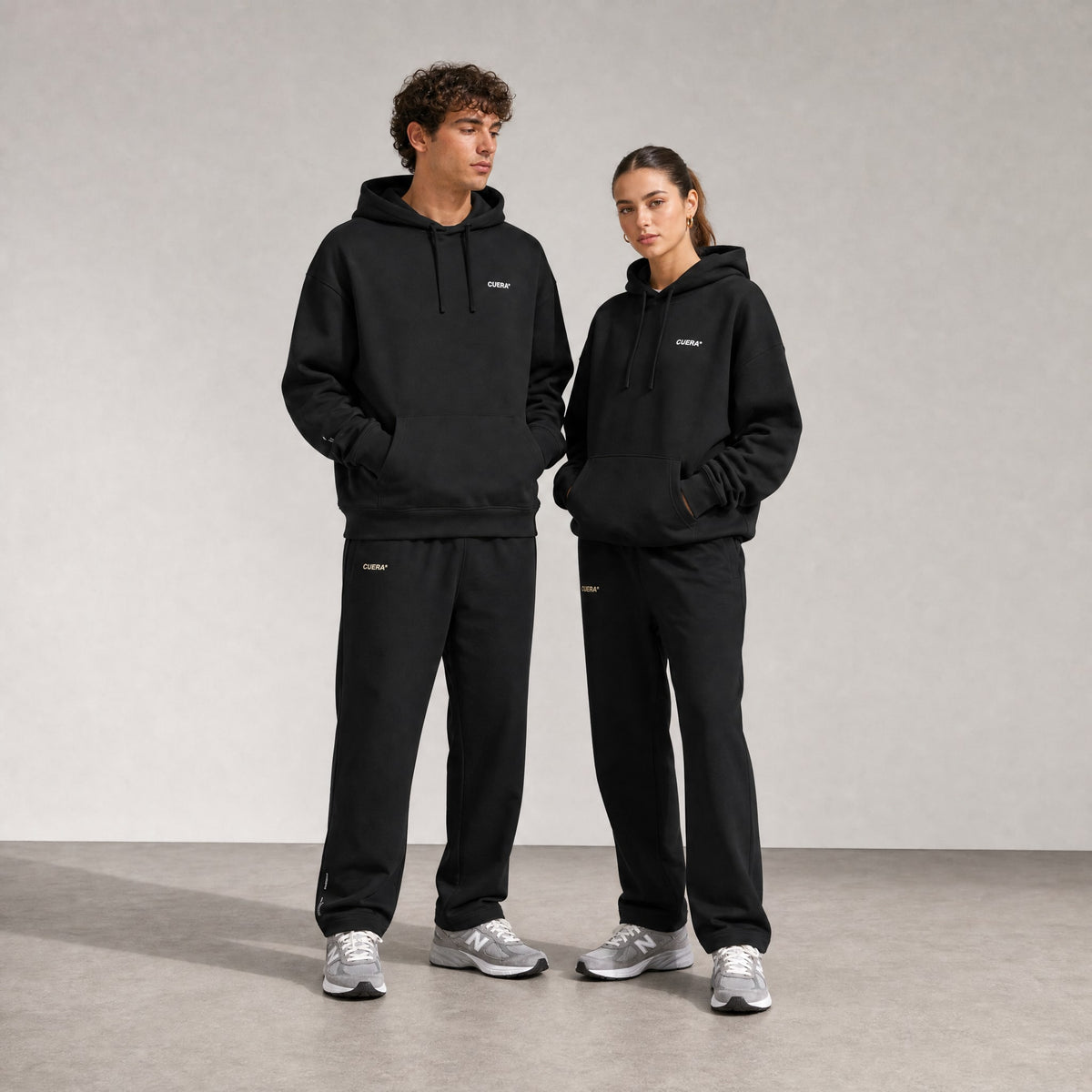 Cuera Offcourt Cuera Wide Sweat Pants in Black, neck label and care tag detail
