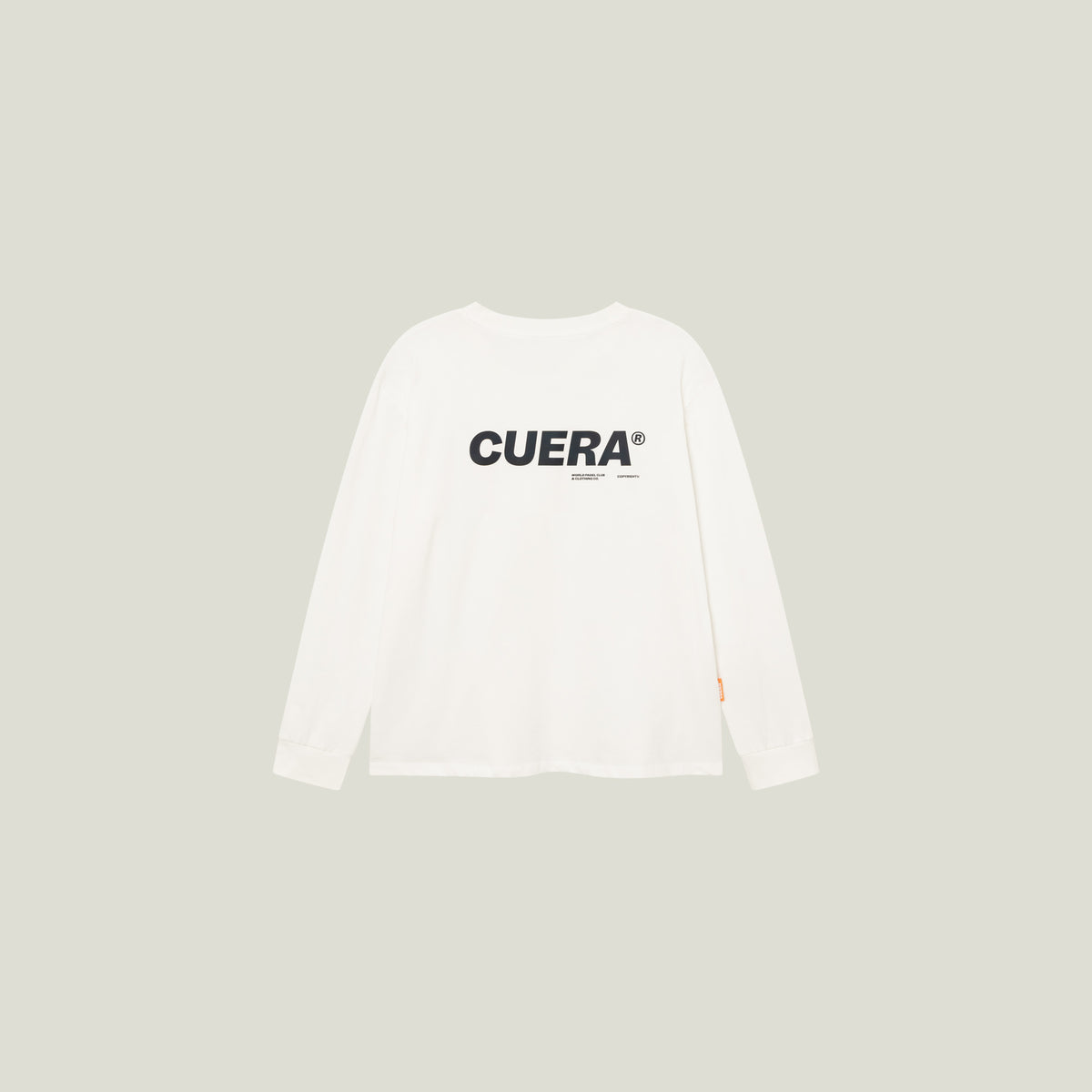 Cuera Offcourt Logo Long Sleeve in Off White w. Black, flat lay back view