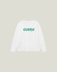 Cuera Offcourt Logo Long Sleeve in White w. Green, flat lay back view