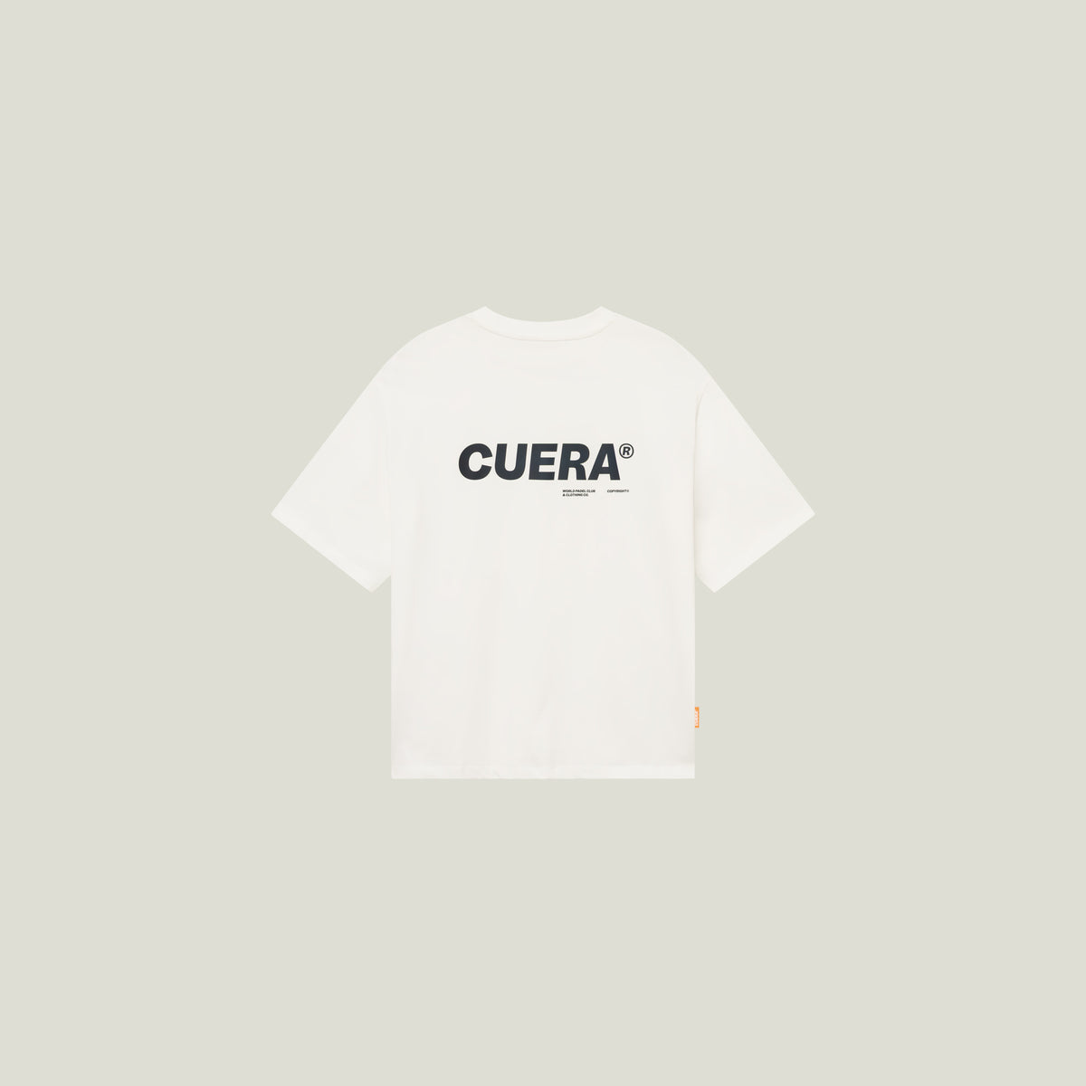 Cuera Offcourt Logo T-Shirt in Off White w. Black, flat lay back view