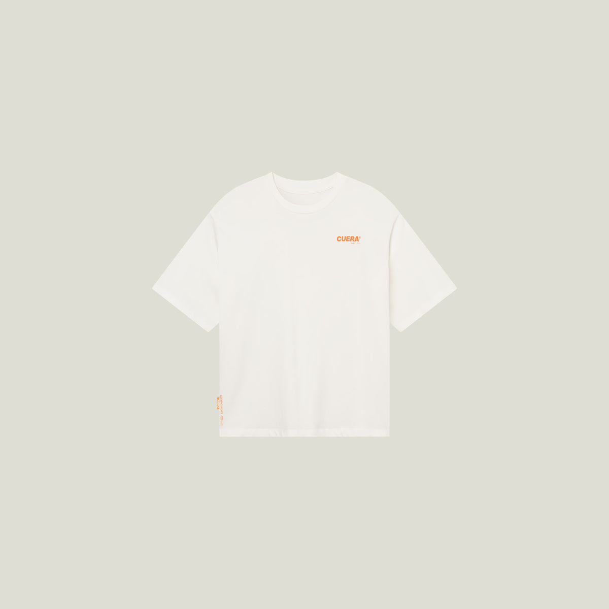 Cuera Offcourt Logo T-Shirt in Off White w. Orange, flat lay front view