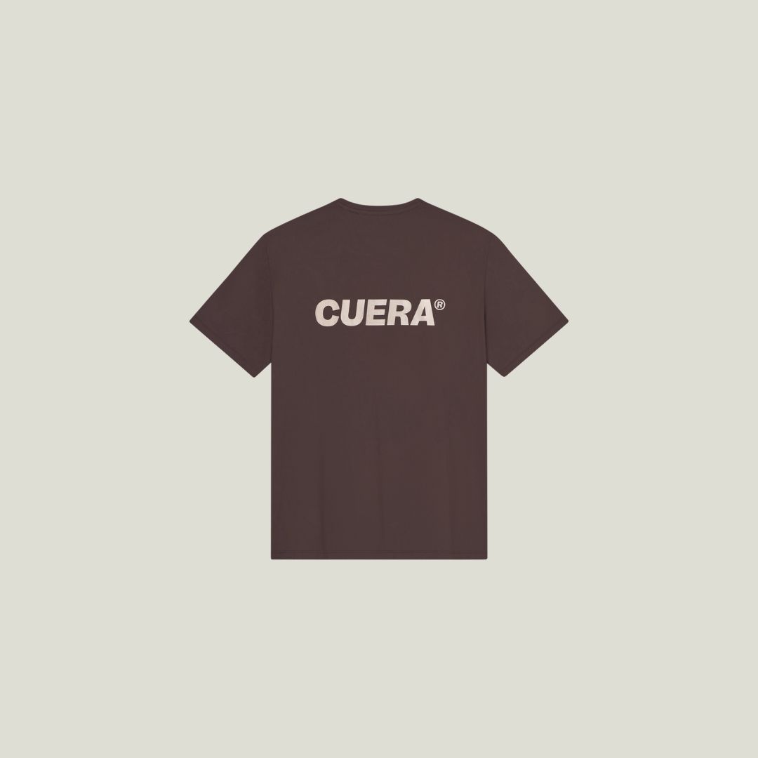 Cuera Oncourt Airy Logo T-Shirt in Dark Brown, flat lay back view