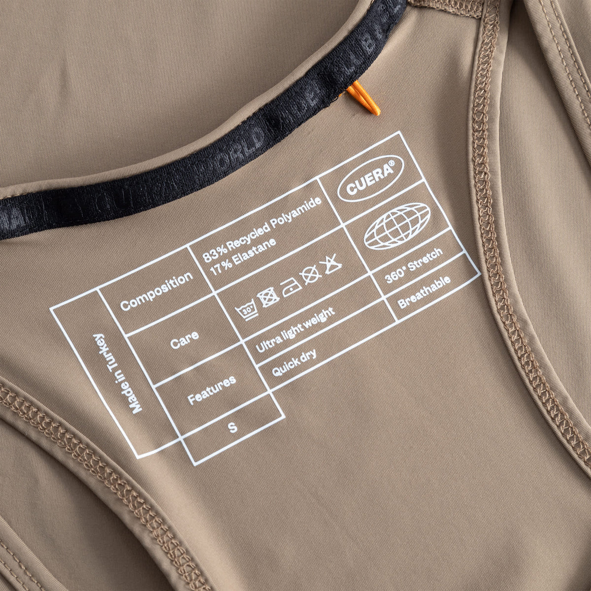 Cuera Oncourt Cuera Airy Tank Top in Walnut, neck label and care tag detail