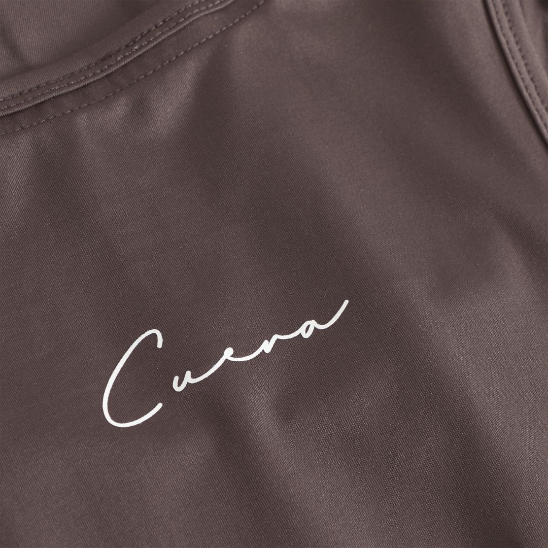 Cuera Oncourt Slim Tank Top in Dark Brown, logo print detail