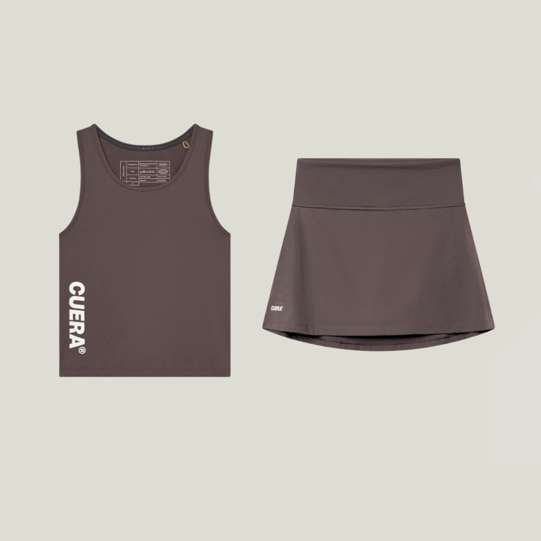 Cuera Oncourt Slim Tank Top & Skirt 2-in-1 in Dark Brown Bundle, flat lay front view