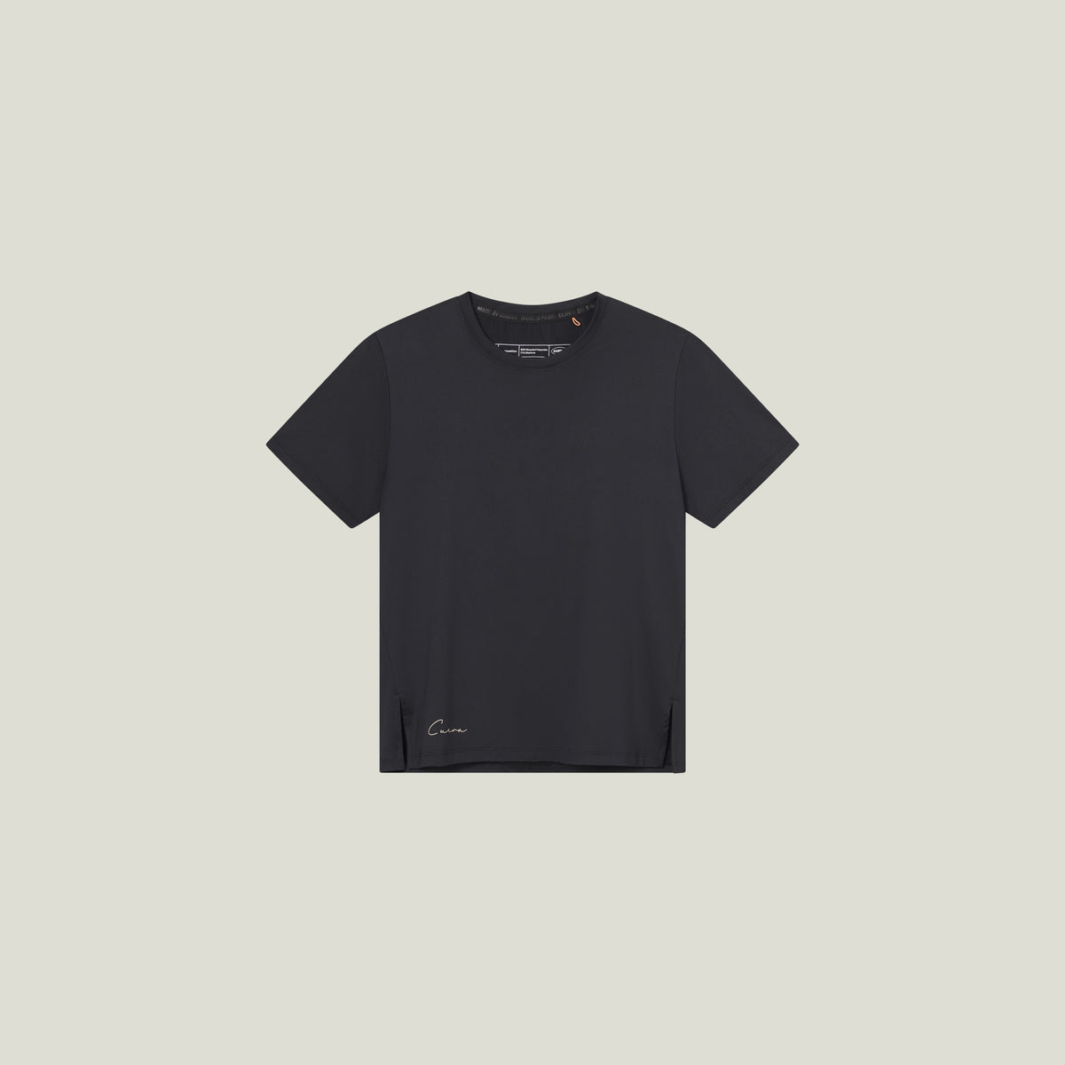 Cuera Oncourt Slit Top SS in Black, flat lay front view
