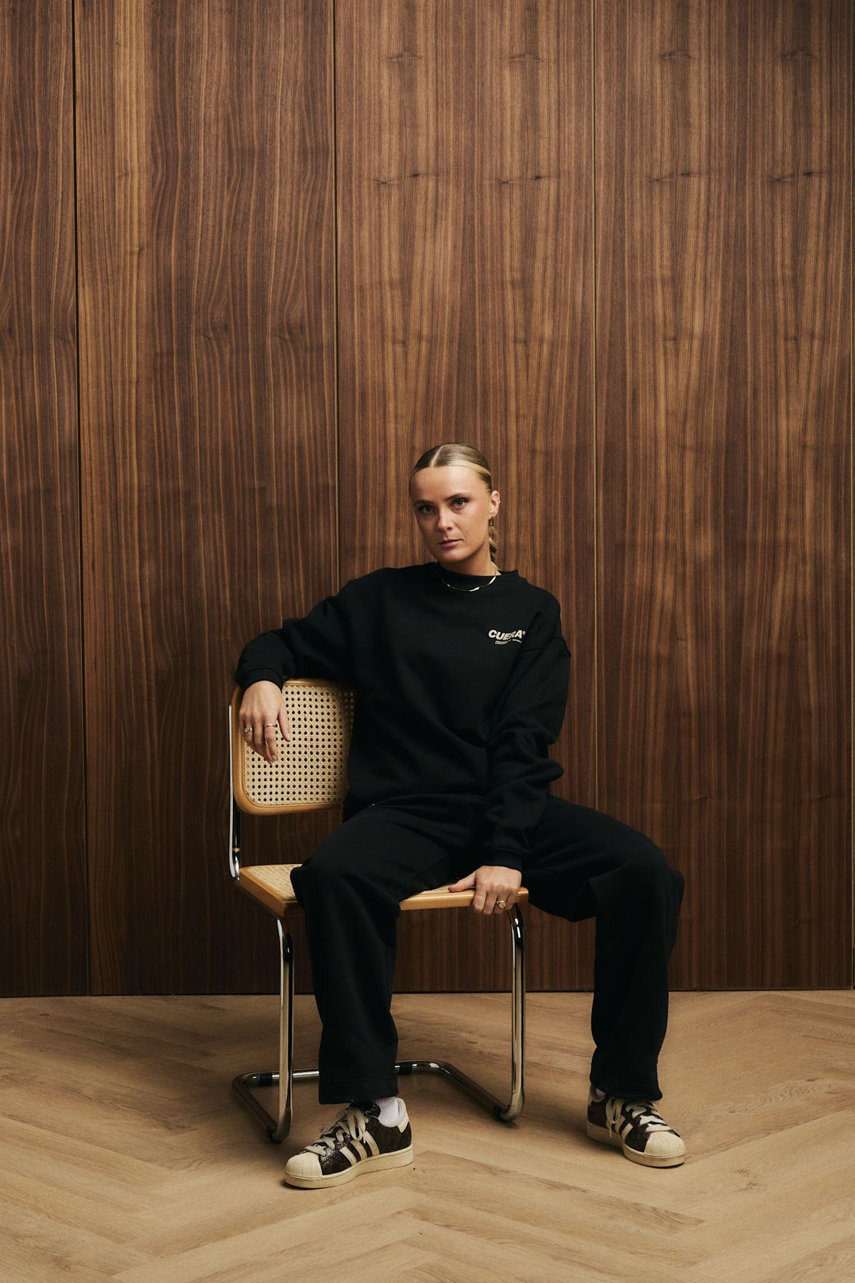 Cuera Offcourt Cuera Crew Neck Sweat in Black, logo print detail