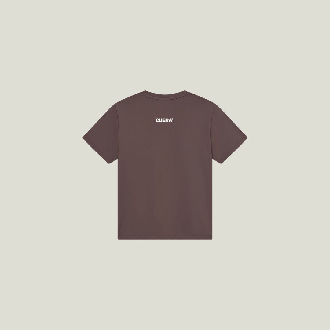 Cuera Slit Top SS &amp; Active Globe Shorts in Dark Brown bundle, flat lay front view
