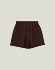 Cuera Womens Active Globe Shorts in Dark Brown, flat lay back view